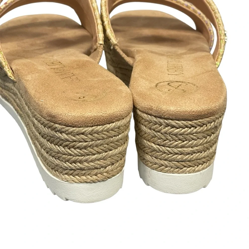 Sam & Libby Charlee Raffia Tan Strap Slip On Wedge Shoe Sandal Sz 9